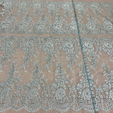 Corded Bridal Lace Polyester Fabric - Embroidered Floral Design, 50" Width (1 Yard)