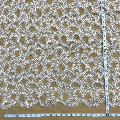 Beaded Lace Fabric White Organza