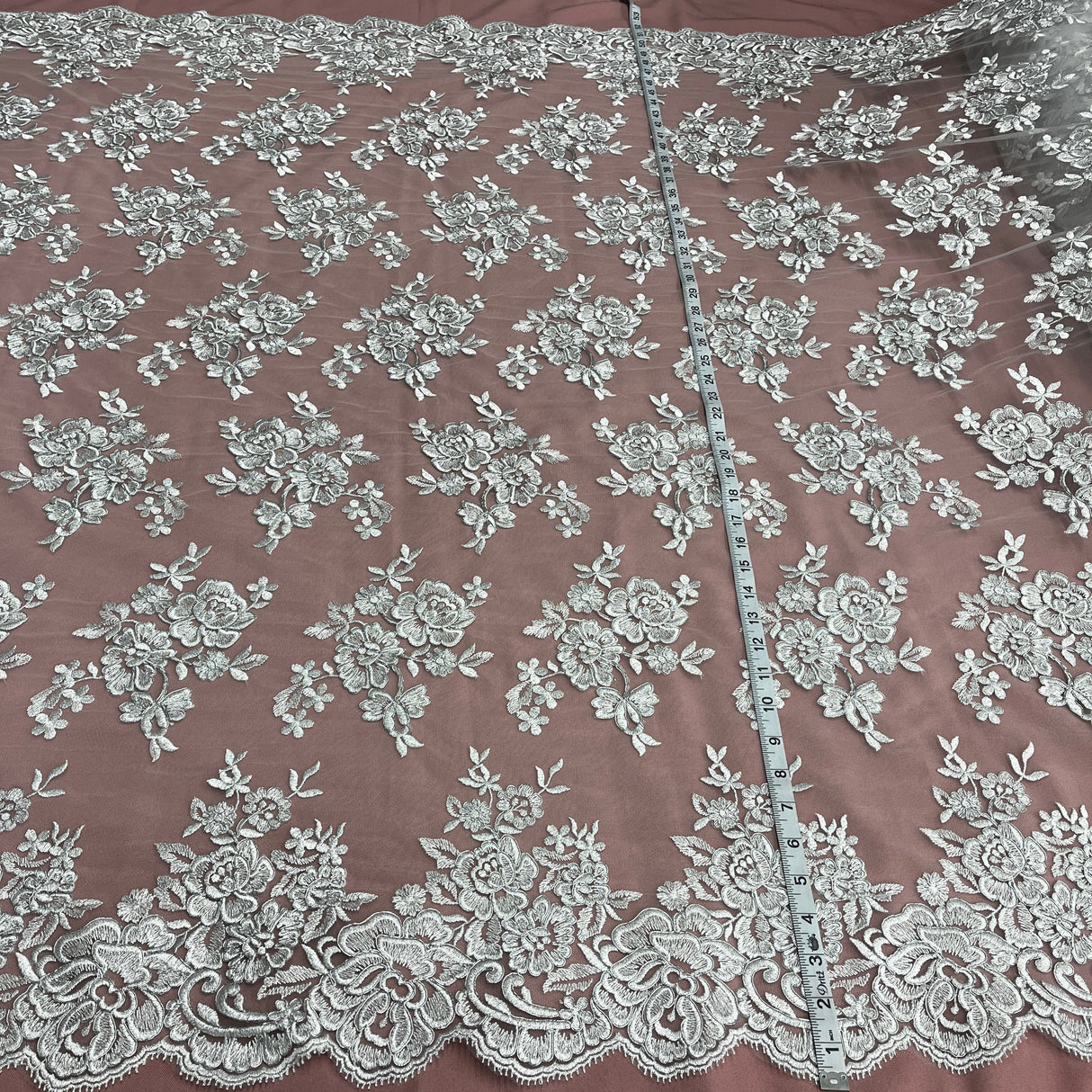 Corded Bridal Lace Fabric - Embroidered Floral Design, 51" Width (1 Yard)