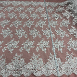 Corded Bridal Lace Fabric - Embroidered Floral Design, 51" Width (1 Yard)