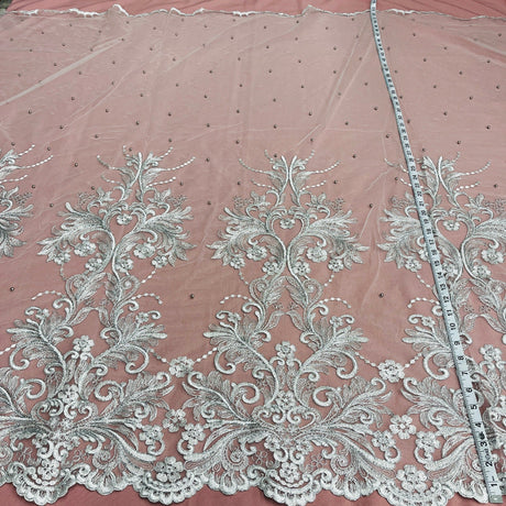 Beaded Corded Bridal Lace Fabric