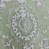 1 Yard Premium Beaded Lace Fabric Embroidered on Polyester Net Mesh White Ivory and Blush