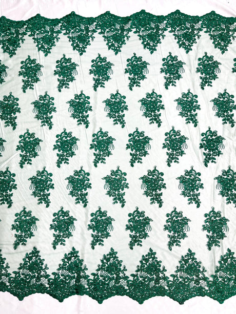 Camila Embroider Floral Damask Lace Fabric - Floral Damask, 54" Width (1 Yard)