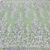1 Yard Beaded and Corded Bridal Lace Fabric Embroidered on Polyester Net Mesh 51 inch Width