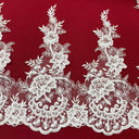 Corded Lace Trimming Embroidered On 100 Percent Polyester Net Mesh Fabric - Floral Lace Trim, 15" Width (1 Yard)