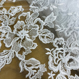 1 Yard Premium Corded Embroidered Bridal Lace Fabric for Elegant Dresses White