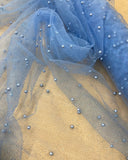 Glitter Mesh Fabric with Scattered Pearls