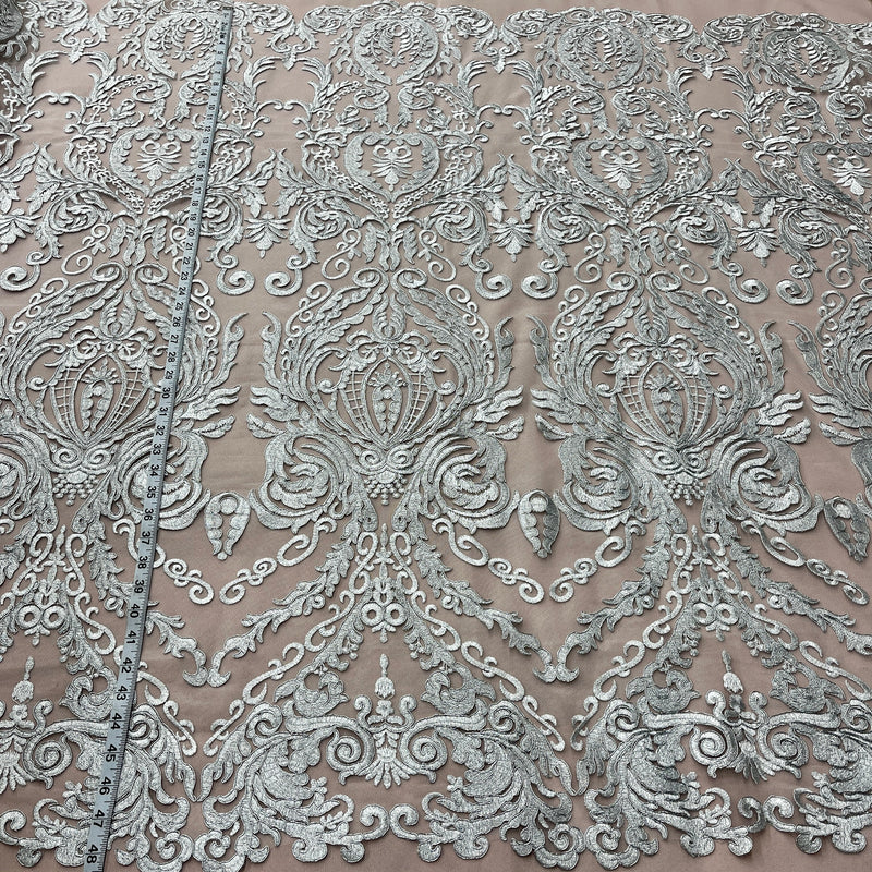 Corded Bridal Lace Fabric - Embroidered Floral Pattern, 48" Width (1 Yard)