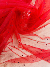 Glitter Mesh Fabric with Scattered Rhinestones