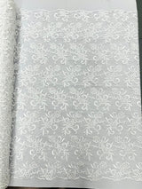 Estrella Corded Flowers Embroider With Sequins Mesh Lace Fabric - Floral Embroidered, Double Scallop, 50-54" Width, 36" Length (1 Yard)