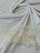 All Over Beaded Lace Polyester Fabric - Beaded, Sequins, Pearls, Mesh Lace, 54" Width (1 Yard)
