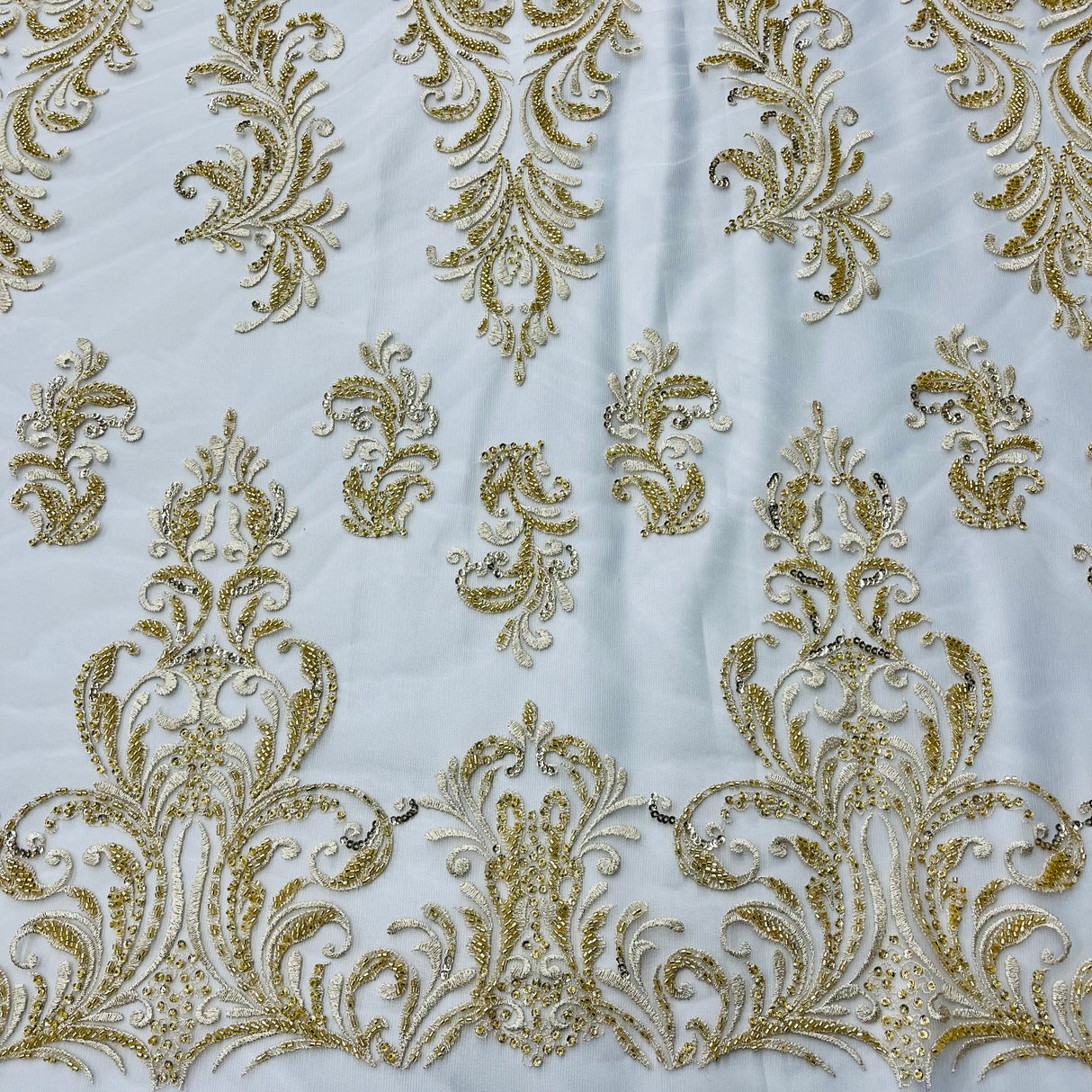 Beaded Lace Fabric on Polyester Net Mesh