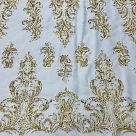Beaded Lace Fabric on Polyester Net Mesh