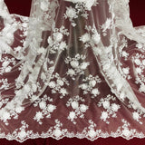 Beaded 3D Floral Lace Fabric White 51"