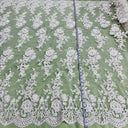 Beaded & Corded Bridal Lace Fabric - Embroidered, 100% Polyester Net Mesh, 53" Width (1 Yard)
