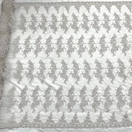 1 Yard Corded Bridal Lace Fabric Embroidered 100 Percent Polyester Net Mesh 54 inch Width