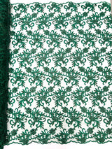 Estrella Corded Flowers Embroider With Sequins Mesh Lace Fabric - Floral Embroidered, Double Scallop, 50-54" Width, 36" Length (1 Yard)