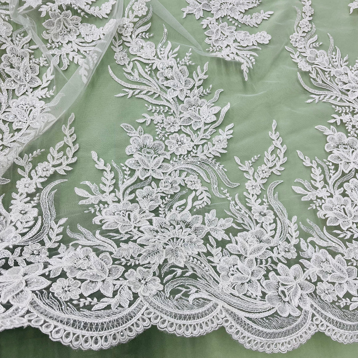 Beaded Corded Bridal Lace Fabric