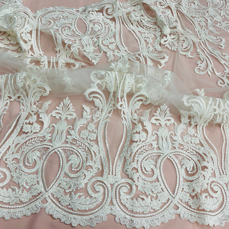 Beaded Corded Bridal Lace Fabric
