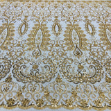 Beaded Lace Fabric on Polyester Net Mesh