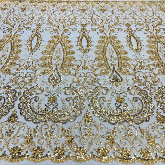 Beaded Lace Fabric on Polyester Net Mesh