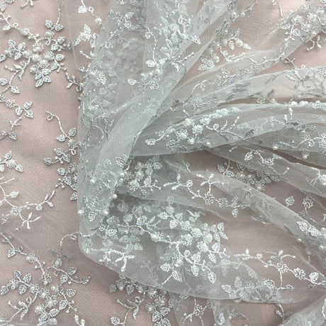 Beaded Lace Fabric on Polyester Net Mesh 53"