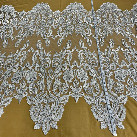 Beaded & Corded Bridal Lace Fabric - Gold, Silver, Rose Gold, Ivory, White, 51" Width (1 Yard)