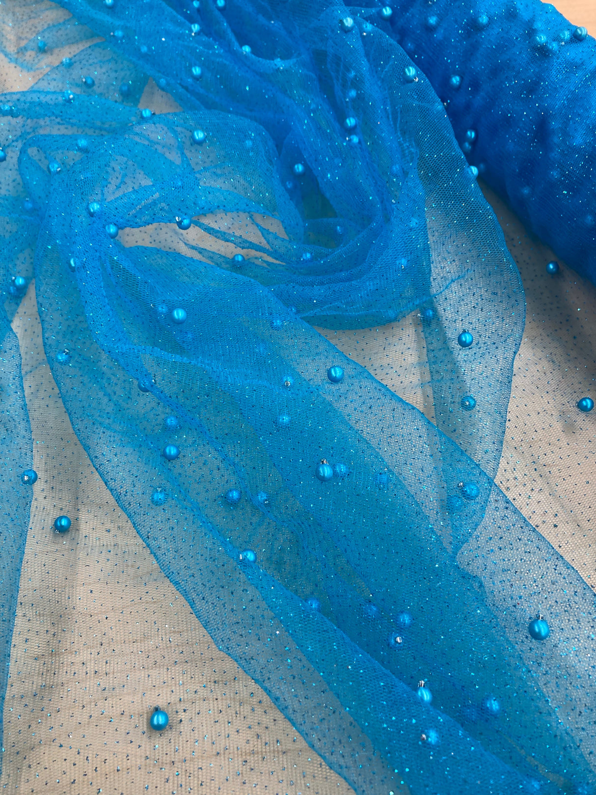 Glitter Mesh Fabric with Pearls