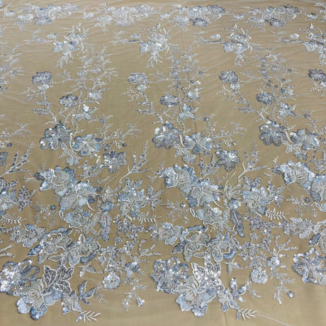 1 Yard Beaded & Sequined Lace Fabric Embroidered on 100% Polyester Net Mesh | Ivory with Gold