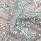 1 Yard Silver Beaded Lace Fabric Embroidered on Polyester Net Mesh for Couture Wedding and Evening Dresses – 53"