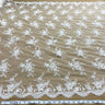 Beaded Corded Bridal Lace Fabric - Ivory Embroidered Net Mesh, 54" Width (1 Yard)
