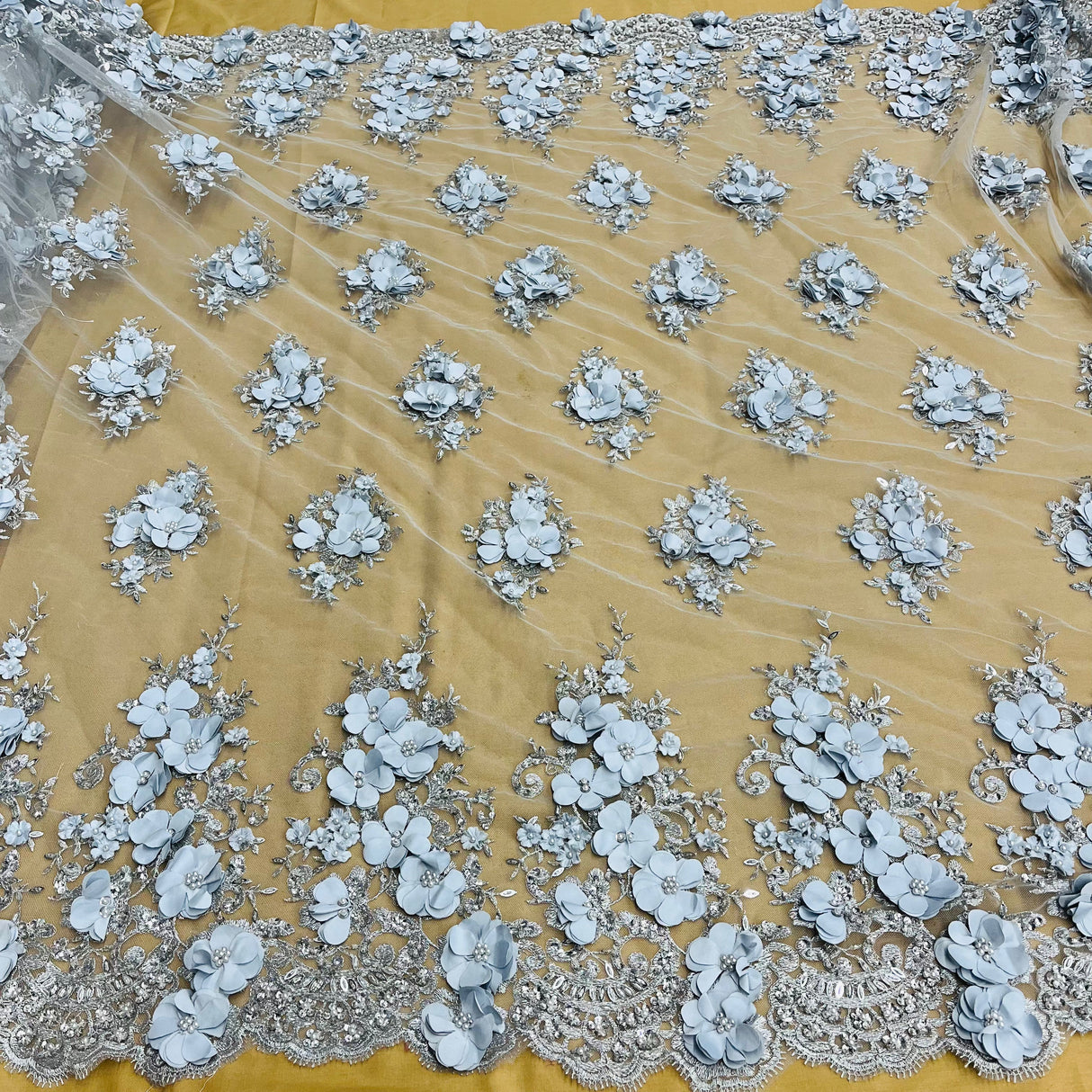 Beaded 3D Floral Lace Fabric