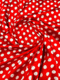 Polka Dot Satin 100 Percent Polyester Charmeuse Fabric - White Polka Dot On Red, 58" Width (1 Yard)