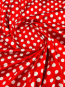 Polka Dot Satin 100 Percent Polyester Charmeuse Fabric - White Polka Dot On Red, 58" Width (1 Yard)