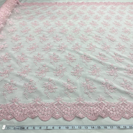 Embroidered Lace Fabric on Polyester Net Mesh