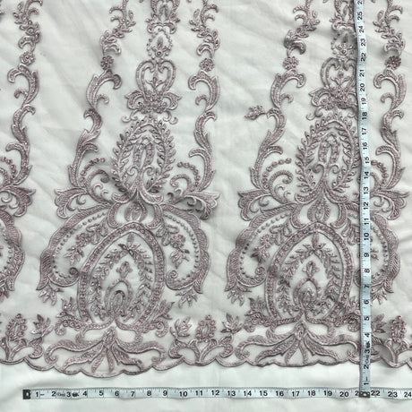 Beaded Lace Fabric on Polyester Net Mesh