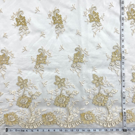 Corded Bridal Lace Fabric - Embroidered 100% Polyester Net Mesh, 54" Width (1 Yard)