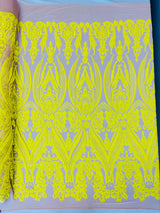 Big Sequin Damask Polyester Fabric - Damask Sequin Mesh, 54" Width (1 Yard)