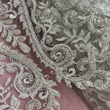 1 Yard Beaded Lace Fabric Embroidered on 100% Polyester Net Mesh | Ivory