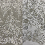 Beaded Lace Fabric on Polyester Net Mesh