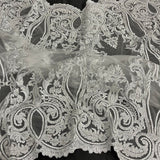 1 Yard Beaded & Corded Bridal Lace Fabric Embroidered on 100% Polyester Net Mesh | Lace USA - 97206W-HB - Ivory