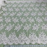 1 Yard Stunning Beaded and Corded Bridal Lace Fabric Embroidered on 100% Polyester Net Mesh White
