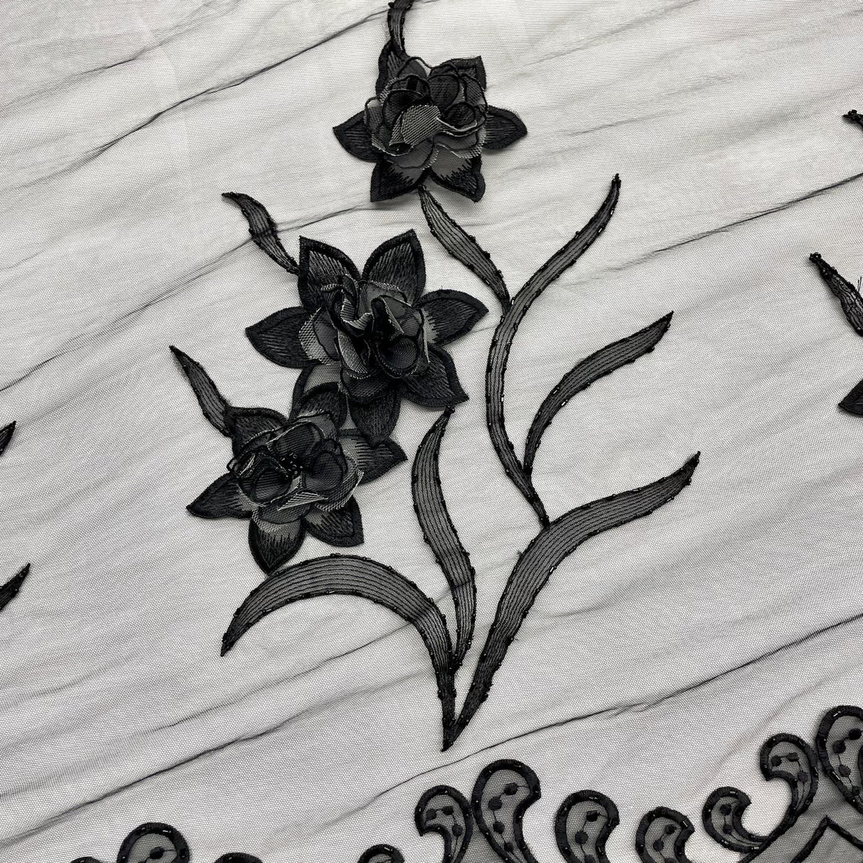 Beaded 3D Floral Lace Mesh