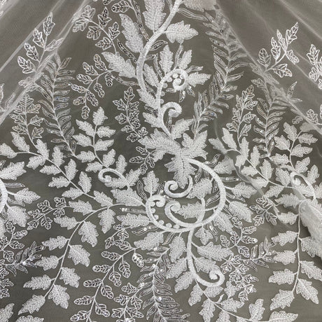 Beaded Sequined Lace Fabric on Polyester Net Mesh