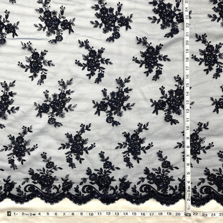 1 Yard Corded Bridal Lace Fabric Embroidered 100 Percent Polyester Net Mesh 50 inch Width