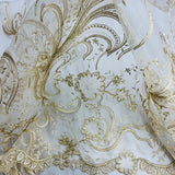 1 Yard Elegant Corded Bridal Lace Fabric Embroidered on 100% Polyester Net Mesh – Silver – 54"