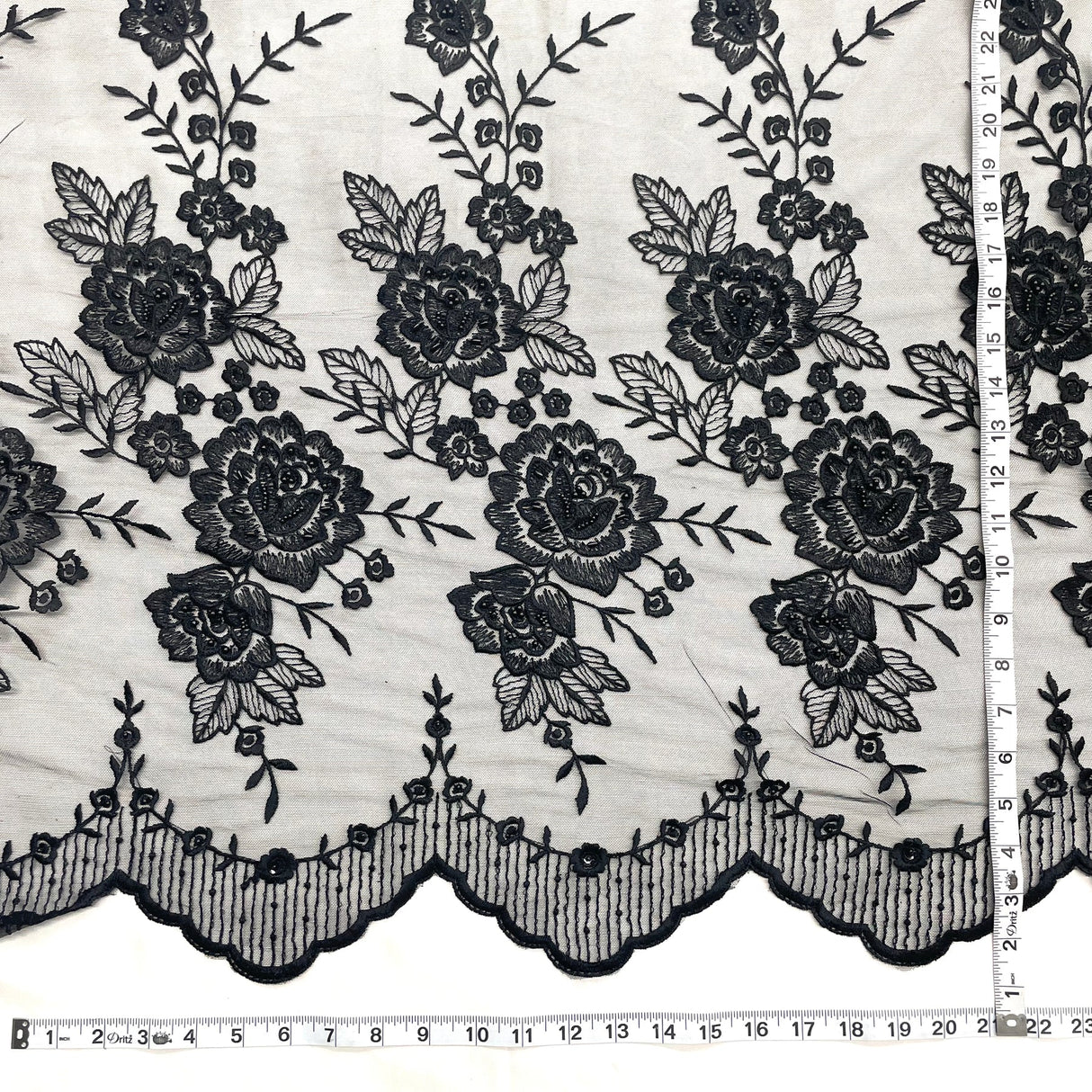 1 Yard Silver Beaded Embroidered Lace Fabric on Polyester Net Mesh for Bridal and Evening Couture – 52"