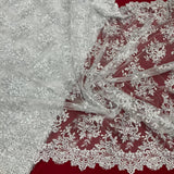 Corded Bridal Lace Fabric on Polyester Net Mesh
