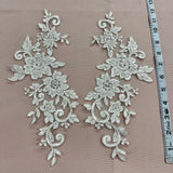 Beaded Corded Floral Lace Applique on Polyester Net Mesh