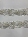 Beaded & Corded Lace Trimming Embroidered On 100 Percent Polyester Net Mesh Fabric - Metallic Gold, Ivory With Silver, White, 2" Width (1 Yard)